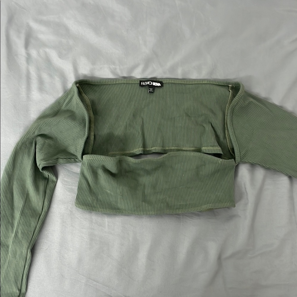Fashion Nova Women's Green Ribbed Crop Top
